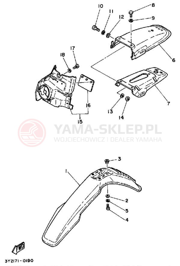Schemat "Błotniki przód i tył" do Yamaha XT250K/XT250KC