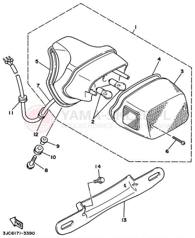Schemat "lampa tył" do Yamaha VIRAGO 535 XV535LC/XV535L