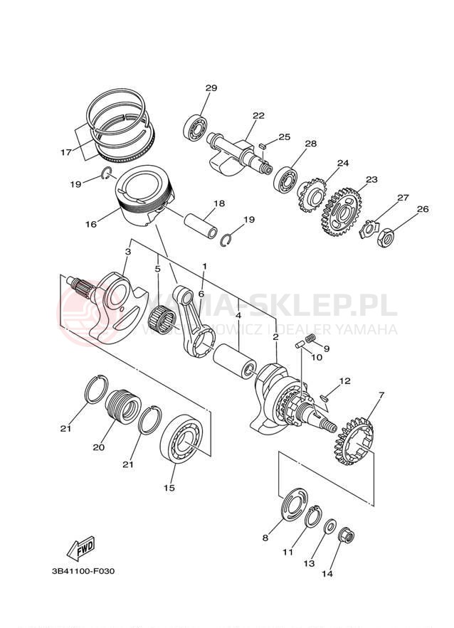 Schemat "Wał korbowy, tłok" do Yamaha GRIZZLY 700 EPS 4WD YFM7FGPAL