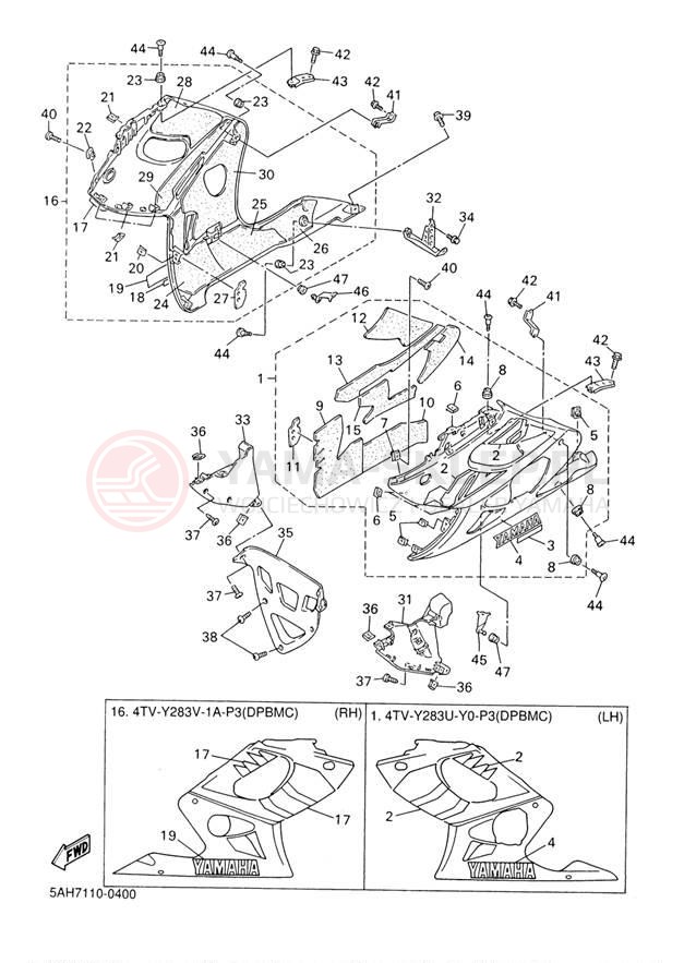 Schemat "elementy nadwozia" do Yamaha YZF600R YZF600RM/YZF600RMC