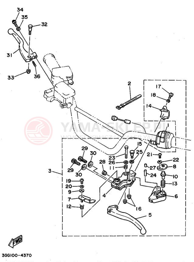 Schemat "Kierownica i osprzęt" do Yamaha BANSHEE YFZ350G