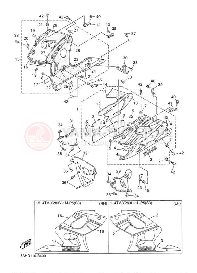 Schemat "elementy nadwozia" do Yamaha YZF600R YZF600RRC/YZF600RR