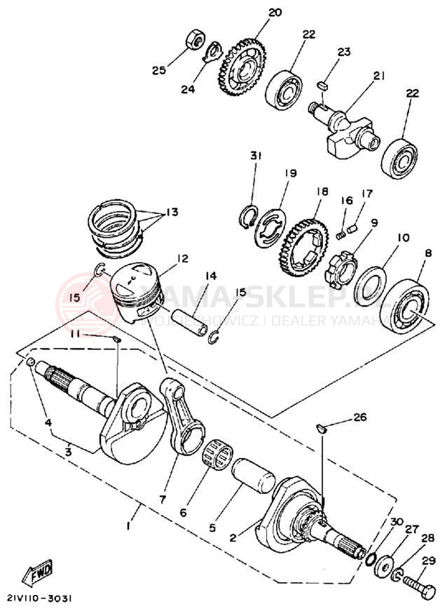 Schemat "Wał korbowy, tłok" do Yamaha MOTO-4 YFM200N
