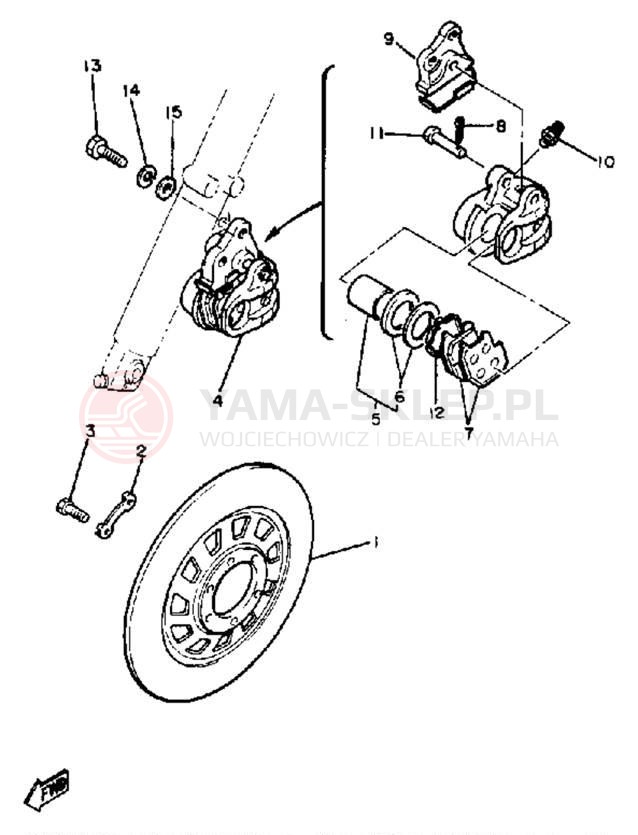 Schemat "Zacisk hamulcowy + tarcza przód" do Yamaha XJ550K