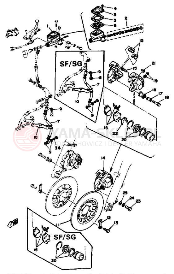 Schemat "Układ hamulcowy przód" do Yamaha XS650SF