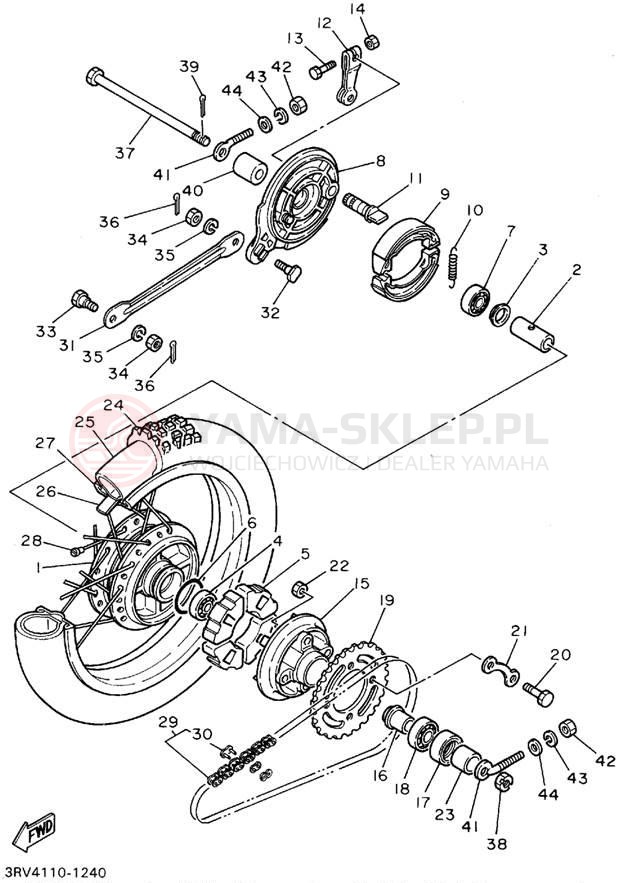 Schemat "Koło tył" do Yamaha Y-ZINGER PW80G