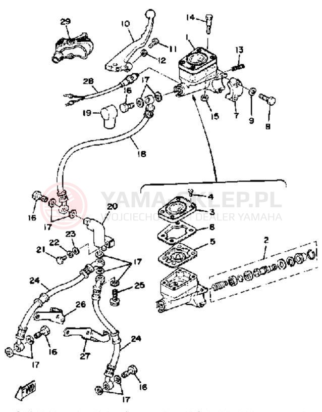 Schemat "Pompa hamulcowa przednia, przewód" do Yamaha XS750SF