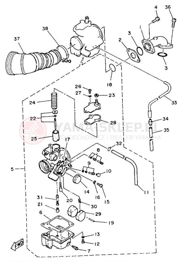 Schemat "Filtr powietrza, gaźnik" do Yamaha CHAMP YFM100U