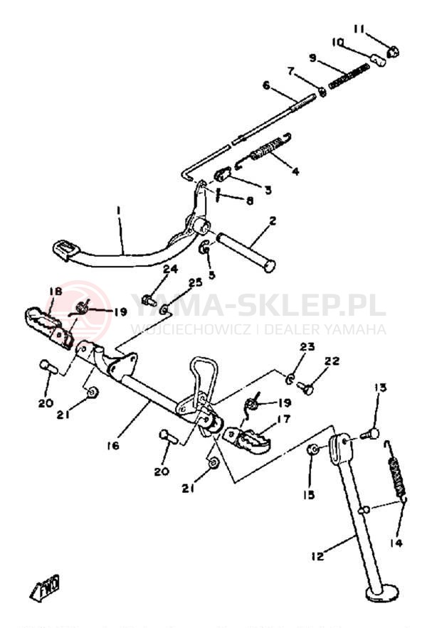 Schemat "Stopka postojowa i podnóżki" do Yamaha DT100J
