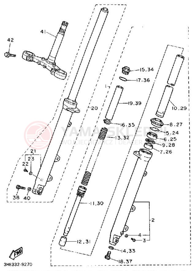 Schemat "Amortyzatory przód" do Yamaha FZR600RA