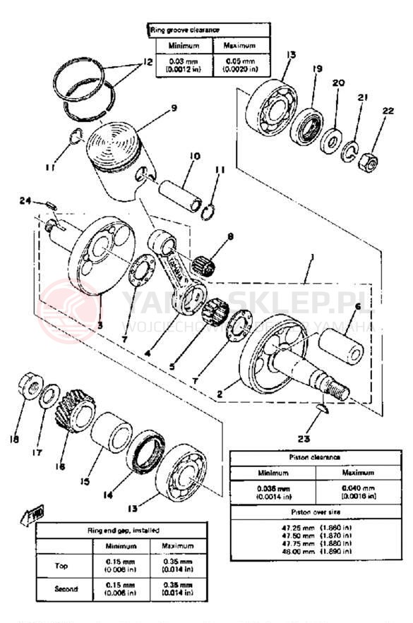 Schemat "Wał korbowy, tłok" do Yamaha GT80E