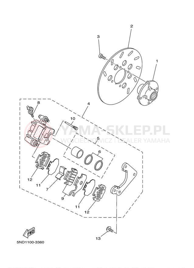 Schemat "Zacisk hamulcowy tylny" do Yamaha KODIAK 450 AUTO 4X4 YFM45FAS