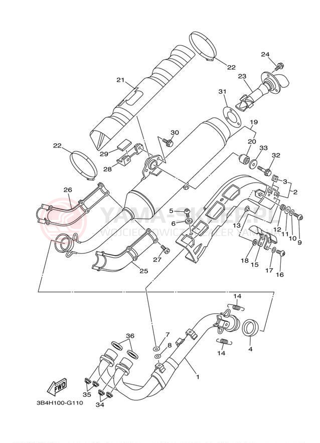Schemat "Wydech końcowy" do Yamaha GRIZZLY FI 700 HUNTER YFM7FGHX