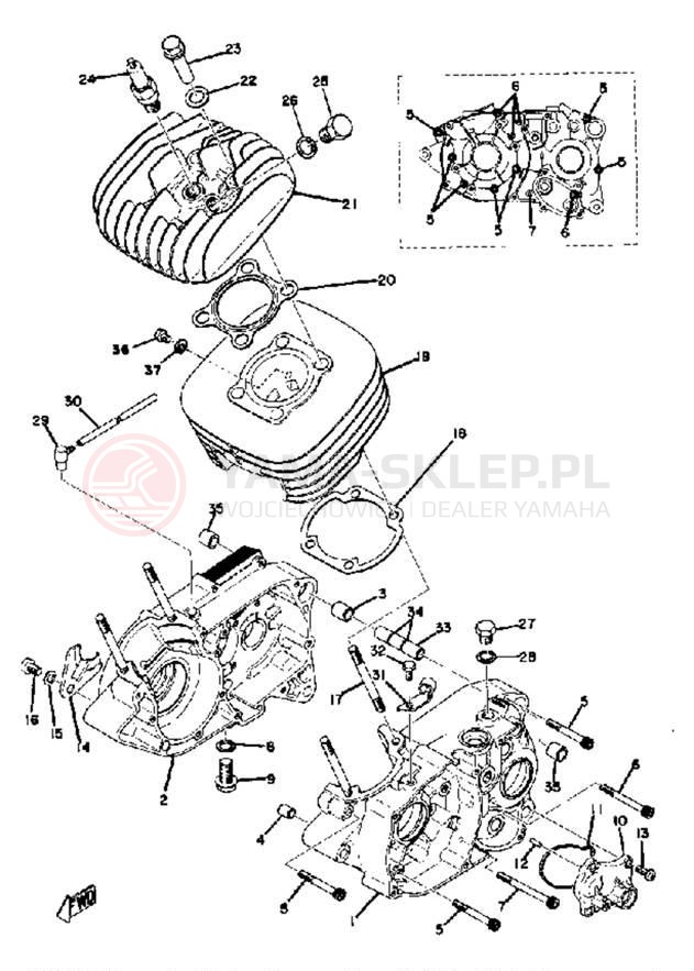 Schemat "Obudowa silnika - cylinder" do Yamaha YZ125A