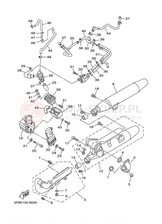 Schemat "Wydech końcowy" do Yamaha V-STAR CUSTOM XVS650RC/XVS650R