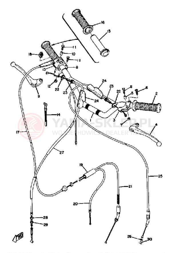 Schemat "Kierownica i osprzęt" do Yamaha YZ80A