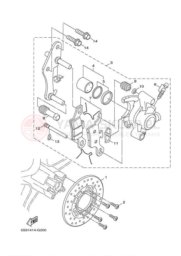 Schemat "Zacisk hamulcowy + tarcza przód" do Yamaha ZUMA 125 YW125EO/YW125EGY