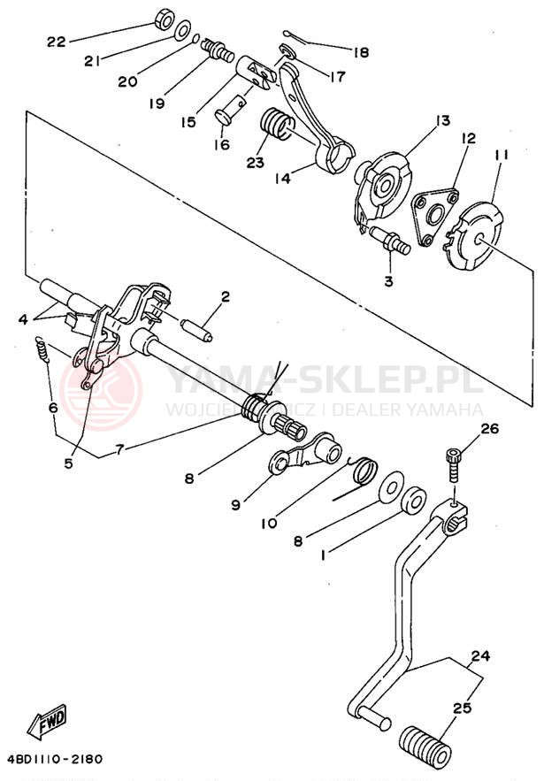 Schemat "Dźwignia zmiany biegów, wałek" do Yamaha TIMBERWOLF 2WD YFB250F