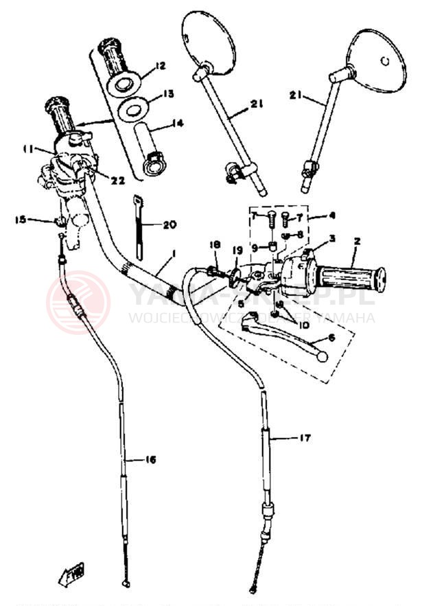 Schemat "Kierownica i osprzęt" do Yamaha XS650D