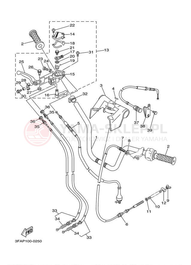 Schemat "Kierownica i osprzęt" do Yamaha BREEZE YFA1M/YFA1MC