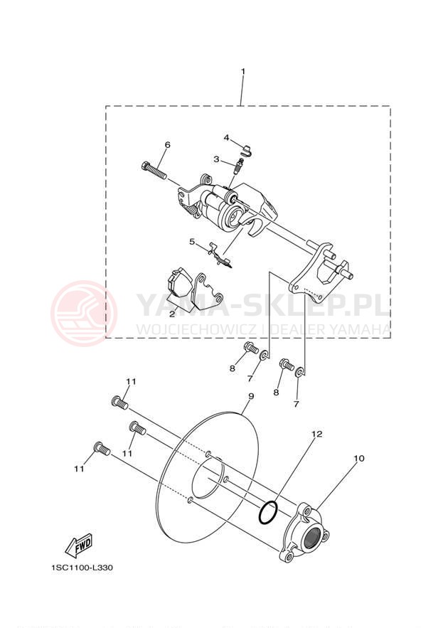 Schemat "Zacisk hamulcowy tylny" do Yamaha GRIZZLY 300 YFM30GBL/YFM30GBGR