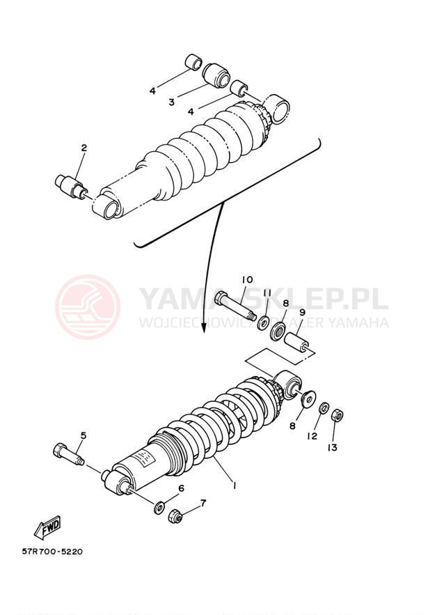 Schemat "zawieszenie tył" do Yamaha XT350 XT350M/XT350MC