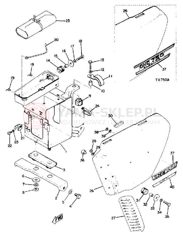 Schemat "Pokrywa boczna" do Yamaha TX750