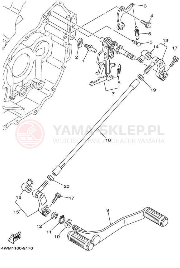 Schemat "Dźwignia zmiany biegów, wałek" do Yamaha ROAD STAR XV1600ALC/XV1600AL