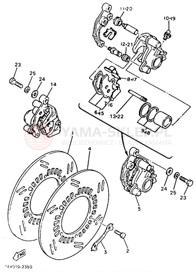 Schemat "Zacisk hamulcowy + tarcza przód" do Yamaha XZ550RK