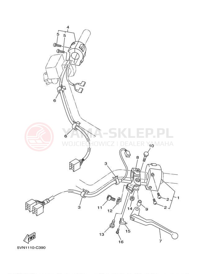 Schemat "Kierownica i osprzęt" do Yamaha ROAD STAR XV17ASC/XV17AS