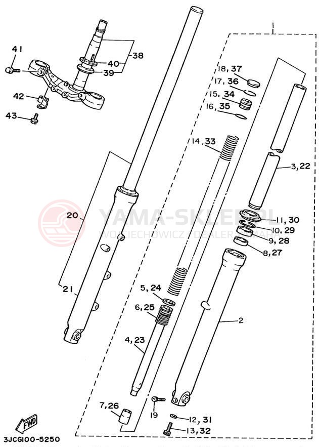 Schemat "Amortyzatory przód" do Yamaha VIRAGO 535 XV535MC/XV535M