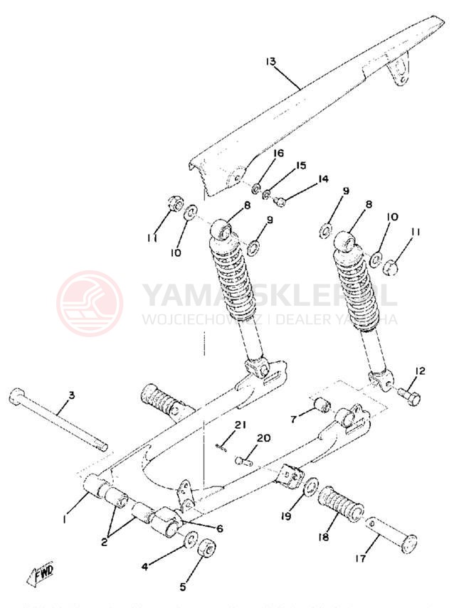 Schemat "Wahacz, osłona łańcucha" do Yamaha RS100C
