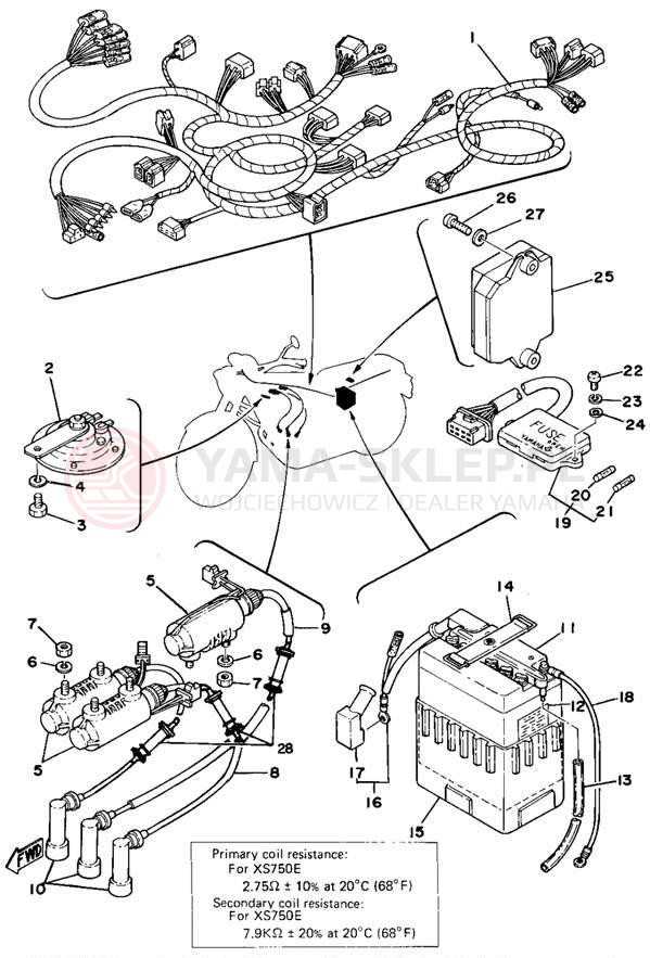 Schemat "układ elektryczny" do Yamaha XS750E