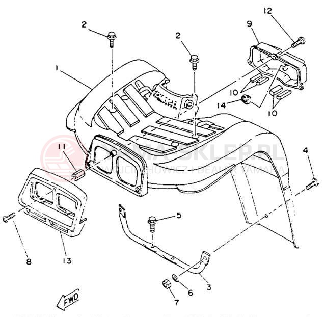 Schemat "Przedni błotnik" do Yamaha TIMBERWOLF 2WD YFB250E