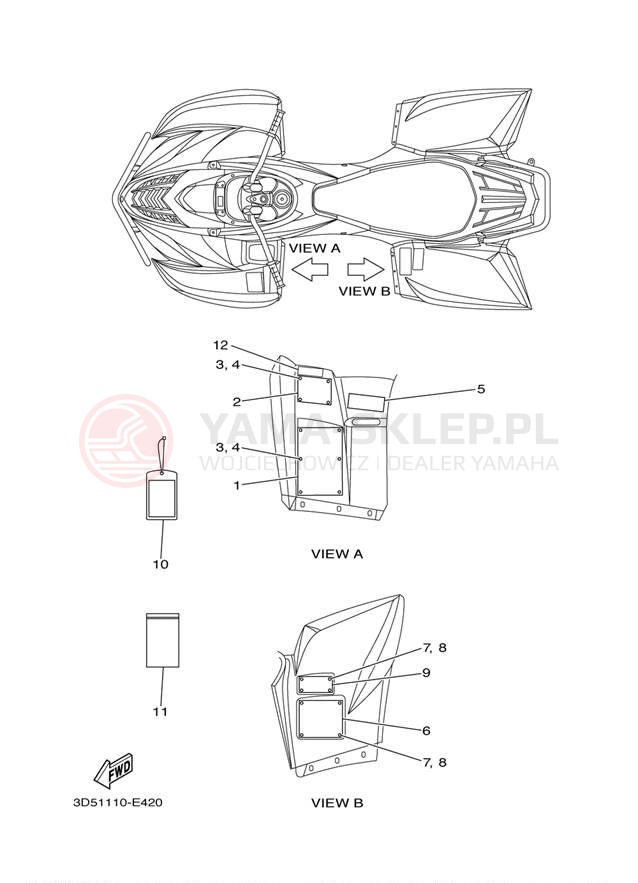Schemat "naklejki" do Yamaha WOLVERINE 350 2WD YFM35XYL