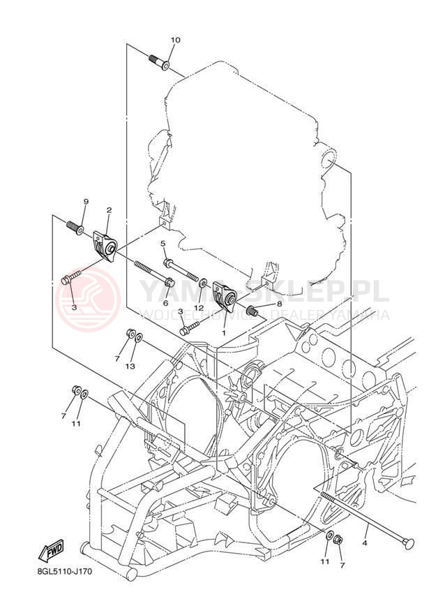 Schemat "Mocowanie silnika" do Yamaha FX NYTRO FX10DL