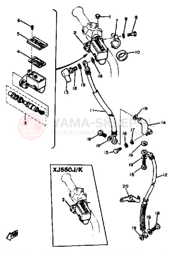 Schemat "Pompa hamulcowa przednia" do Yamaha XJ550H