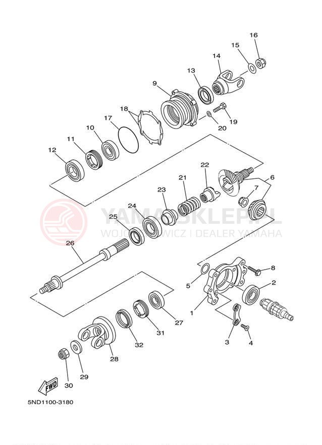 Schemat "Przeniesienie napędu" do Yamaha KODIAK 450 4WD YFM450FAR