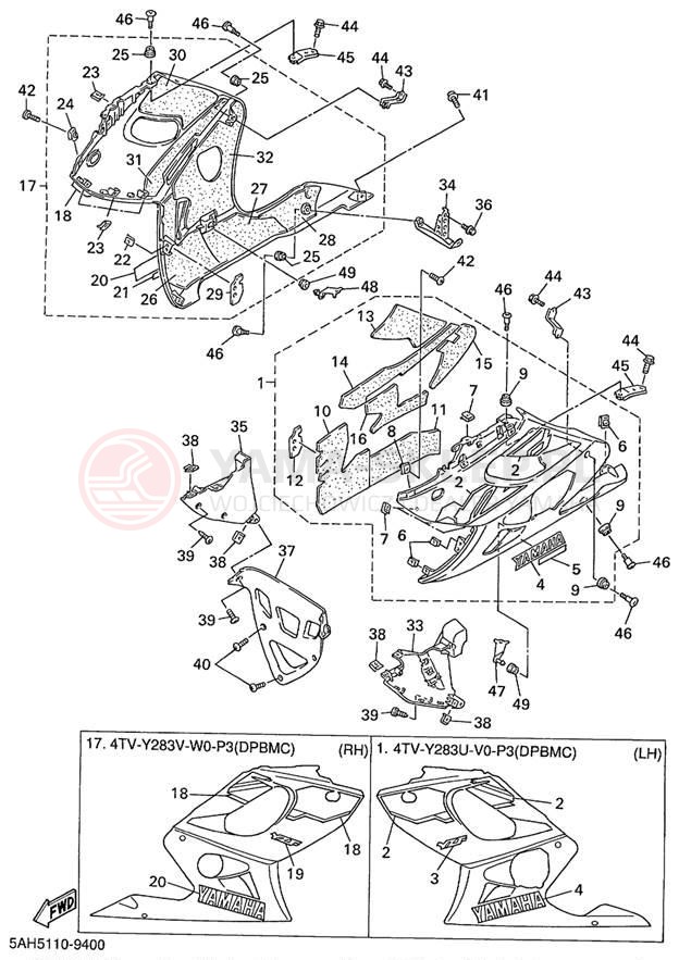 Schemat "elementy nadwozia" do Yamaha YZF600R YZF600RL/YZF600RLC
