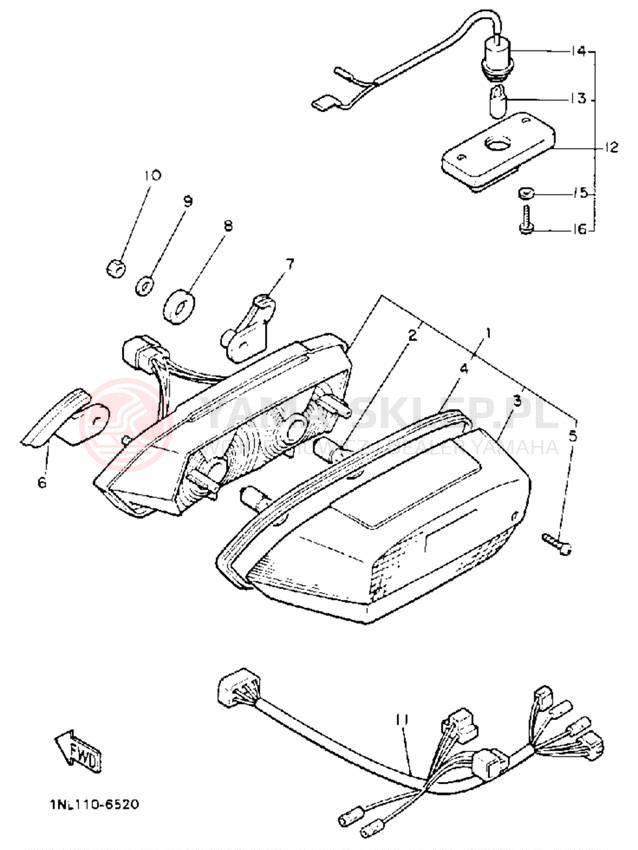Schemat "lampa tył" do Yamaha XVZ13DEC/XVZ13DE