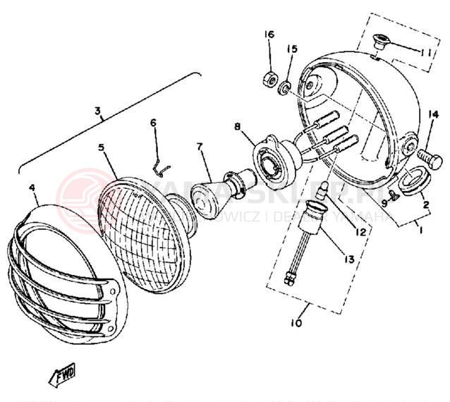 Schemat "Lampa przód" do Yamaha TY250D