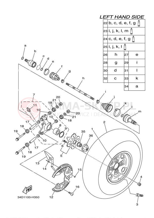 Schemat "Koło tył" do Yamaha GRIZZLY 700 EPS 4WD YFM7FGPAGR