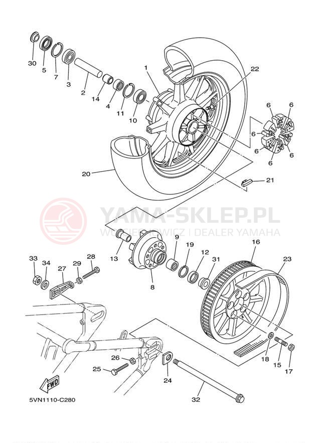 Schemat "Koło tył" do Yamaha ROAD STAR S XV17ASXS/XV17ASXSC