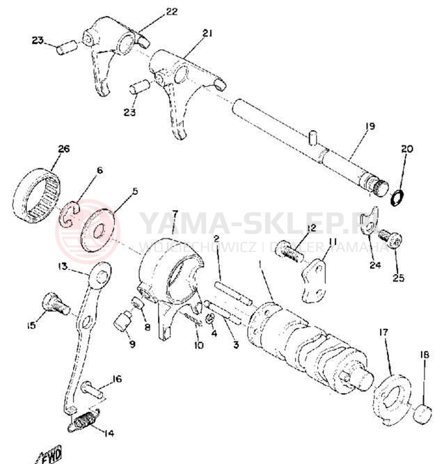 Schemat "Dźwignia zmiany biegów, wałek" do Yamaha U7E