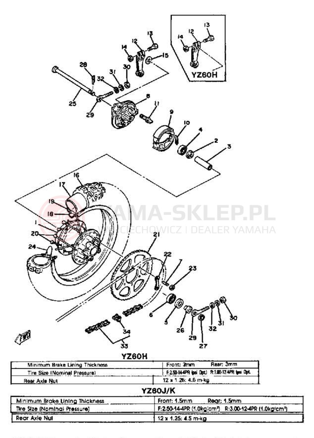 Schemat "Koło tył" do Yamaha YZ60K