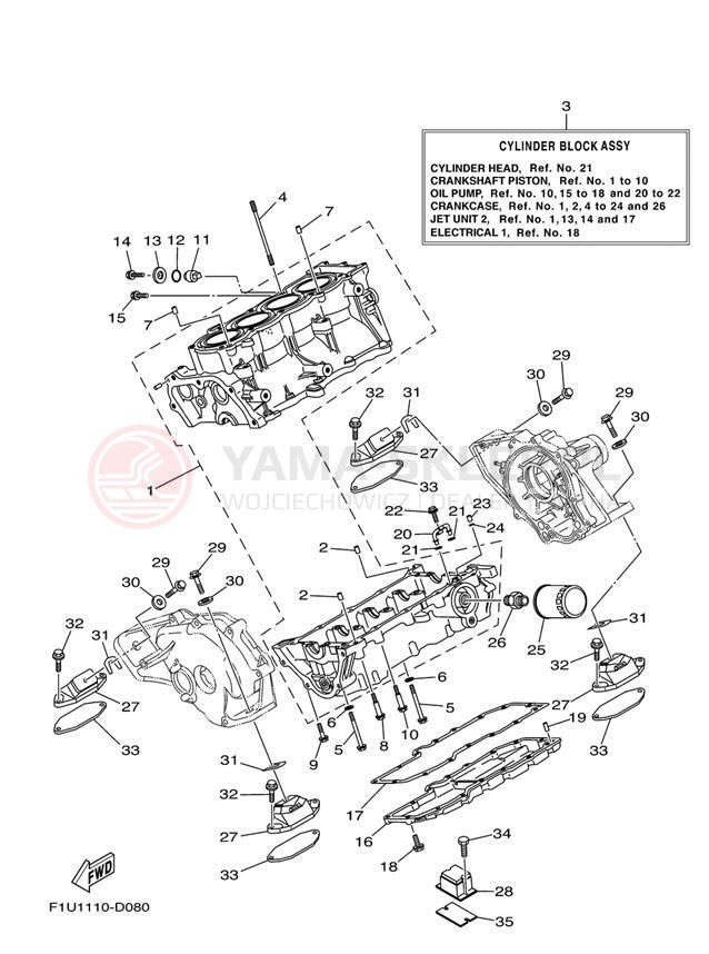 Schemat "Obudowa silnika" do Yamaha AR230 High Output SRT1100AD