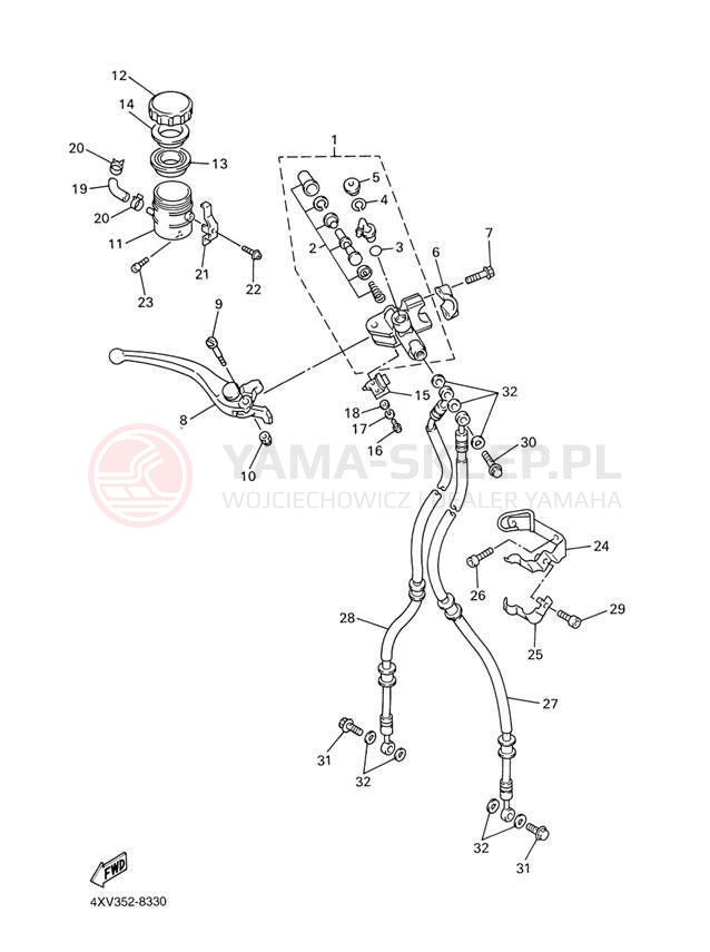 Schemat "Pompa hamulcowa przednia" do Yamaha R1 YZFR1M/YZFR1MC