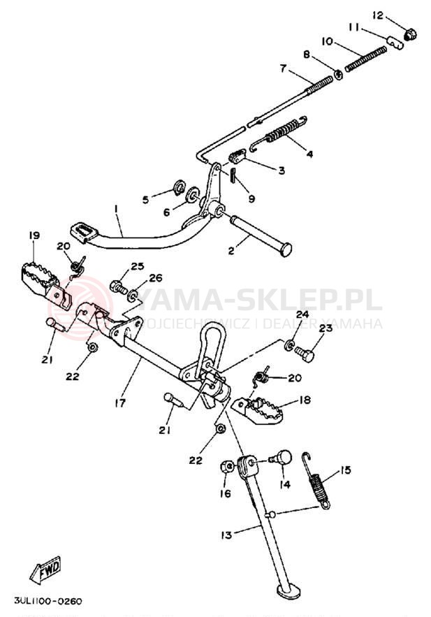 Schemat "Stopka postojowa i podnóżki" do Yamaha RT100D