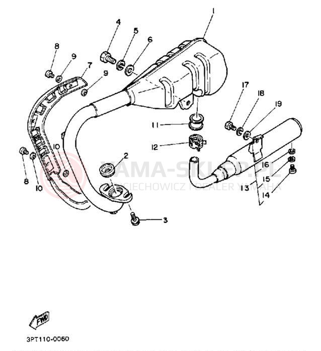 Schemat "Wydech końcowy" do Yamaha Y-ZINGER PW50A