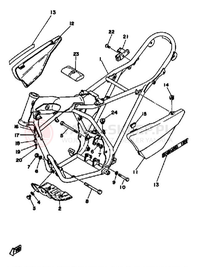 Schemat "pokrywa boczna ramy" do Yamaha DT125F
